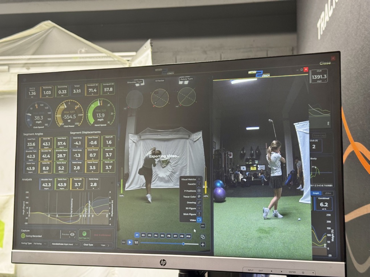 Motion2Coach swing analysis dashboard at Pinecrest Performance Golf